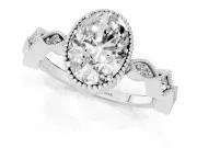 Oval Milgrain Bezel Engagement Ring Setting | Geometric Station Band | Sterling Silver
