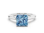 Fancy Blue Princess Cut Diamond Solitaire Ring Set in Silver with Cathedral Band and Prong Setting