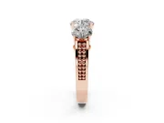 Round Three Stone Engagement Ring Setting | Beaded Shoulders | Rose Gold