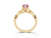 Fancy Pink Cushion Cut Diamond Solitaire Twisted Band Ring Set in Yellow gold with Accent Stones and Prong Setting