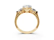 Heart-Shaped Vintage Three Stone Engagement Ring Setting | Milgrain Band | Yellow Gold