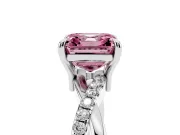 Fancy Pink Asscher Cut Diamond Twist Band Solitaire Set in Silver with Pavé Accents and Prong Setting