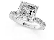 Asscher Cut Shared Prong Solitaire Engagement Ring Setting | Pavé Band | White Gold