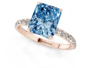Radiant Cut Pave Engagement Ring Setting for a Fancy Blue Lab-Grown Diamond | Slim Band | Rose Gold