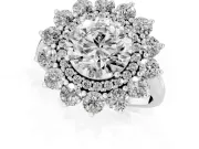 Round Floral Double Halo Engagement Ring Setting | Plain Band | White Gold