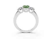 Fancy Green Oval Cut Diamond Three-Stone Ring Set in White gold with Polished Band and Prong Setting