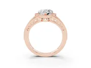 Heart Cut Diamond Halo Ring Set in Rose gold with Accent Split Shank and Prong Setting