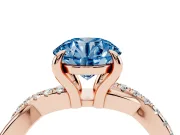 Fancy Blue Round Cut Diamond Twist Band Solitaire Set in Rose gold with Pavé Accents and Prong Setting