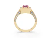 Radiant Cut Milgrain Halo Engagement Ring Setting for a Fancy Pink Lab-Grown Diamond | Side Stones | Yellow Gold