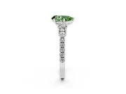 Fancy Green Three-Stone Pear Cut Diamond Pavé Band Ring Set in Silver with Prong Setting