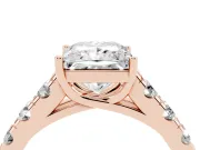 Princess Cut Cut-Down Side Stone Engagement Ring Setting | Scalloped Shoulders | Rose Gold