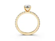 Emerald Cut Diamond Pavé Solitaire Ring Set in Yellow gold with Round Band and Prong Setting