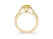 Fancy Yellow Heart Cut Diamond Halo Engagement Ring Set in Yellow gold with Pavé Band and Prong Setting