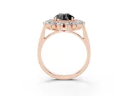 Round Floral Double Halo Engagement Ring Setting for a Black Center | Plain Band | Rose Gold