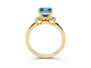 Asscher Cut Three Stone Engagement Ring Setting for a Fancy Blue Lab-Grown Diamond | Round Side Stones | Yellow Gold