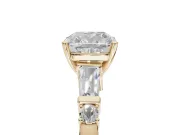 Cushion Cut Tapered Baguette Engagement Ring Setting | Bar Set Sides | Yellow Gold