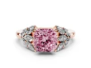 Fancy Pink Cushion Cut Diamond Cluster Leaf Design Ring Set in Rose gold with Prong Setting