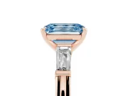 Emerald Cut Three Stone Engagement Ring Setting for a Fancy Blue Lab-Grown Diamond | Tapered Baguettes | Rose Gold