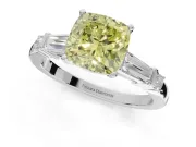 Cushion Cut Tapered Baguette Engagement Ring Setting for a Fancy Yellow Lab-Grown Diamond | Platinum