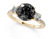 Round Three Stone Engagement Ring Setting for a Black Center | Pavé Shoulders | Yellow Gold