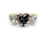 Heart-Shaped Three Stone Engagement Ring Setting for a Black Center | Braided Band | Yellow Gold