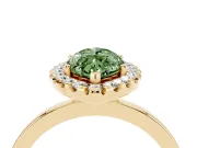 Fancy Green Marquise Cut Diamond Halo Solitaire Ring Set in Yellow gold with Pavé Band and Prong Setting