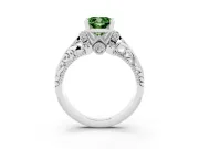 Fancy Green Cushion Cut Diamond Filigree Halo Engagement Ring Set in Silver with Prong Setting