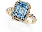 Emerald Cut Halo Engagement Ring Setting for a Fancy Blue Lab-Grown Diamond | Graduated Pavé Band | Yellow Gold