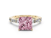 Princess Cut Baguette Side Stone Engagement Ring Setting for a Fancy Pink Lab-Grown Diamond | Yellow Gold