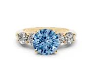 Round 5 Stone Engagement Ring Setting for a Fancy Blue Lab-Grown Diamond | Yellow Gold