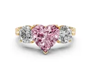 Heart-Shaped Vintage Three Stone Engagement Ring Setting for a Fancy Pink Lab-Grown Diamond | Yellow Gold - Design NV-24868