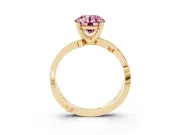 Fancy Pink Round Cut Diamond Pavé Twist Band Solitaire Ring Set in Yellow gold with Prong Setting