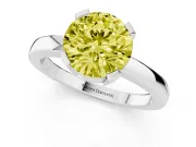 Fancy Yellow Round Cut Diamond Solitaire Ring Set in White gold with Prong Head and Smooth Polished Band