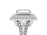 Princess Cut Double Halo Split Shank Engagement Ring Setting | Pavé Shoulders | White Gold