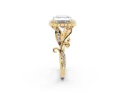 Asscher Cut Vintage Leaf Halo Engagement Ring Setting | Graduated Vine Shank | Yellow Gold