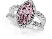 Fancy Pink Marquise Cut Diamond Halo Ring Set in Platinum with Pavé Split Shank and Prong Setting