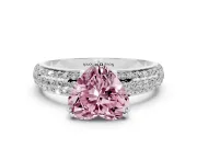 Heart-Shaped Three Row Pave Engagement Ring Setting for a Fancy Pink Lab-Grown Diamond | White Gold