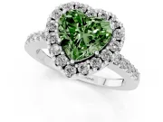 Fancy Green Heart Cut Diamond Halo Pavé Solitaire Ring Set in Platinum with Prong-Set Center Stone