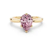 Fancy Pink Pear Cut Diamond Solitaire Engagement Ring Set in Yellow gold with Slim Tapered Solitaire Band