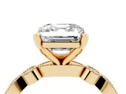 Asscher Cut Vintage Milgrain Solitaire Engagement Ring Setting | Bezel Accents | Yellow Gold
