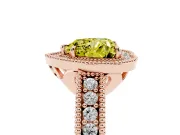 Fancy Yellow Heart Cut Diamond Halo Ring Set in Rose gold with Round Accent Halo, Pavé Band and Prong Setting