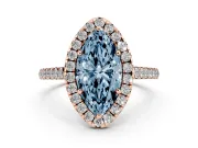 Marquise Halo Engagement Ring Setting for a Fancy Blue Lab-Grown Diamond | Pave Shoulders | Rose Gold