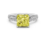 Princess Cut Three Row Pave Engagement Ring Setting for a Fancy Yellow Lab-Grown Diamond | Double Claws | White Gold
