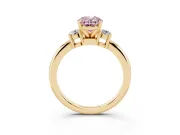 Fancy Pink Three-Stone Oval Cut Diamond Ring Set in Yellow gold with Prong Setting and Plain Band