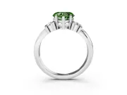 Fancy Green Three-Stone Heart Cut Diamond Channel Set Ring Set in Silver with Bar Prongs