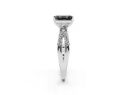 Fancy Black Emerald Cut Diamond Three-Stone Ring Set in White gold with Pavé Split Shank and Prong Setting