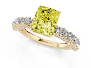 Radiant Cut Shared Prong Engagement Ring Setting for a Fancy Yellow Lab-Grown Diamond | Yellow Gold