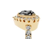 Heart-Shaped Milgrain Halo Engagement Ring Setting for a Black Center | Pavé Shoulders | Yellow Gold