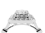 Radiant Cut Vintage Halo Engagement Ring Setting | Bezel Station Shoulders | Platinum