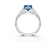 Fancy Blue Asscher Cut Diamond Split Shank Ring Set in Silver with Pavé Band and Prong Setting